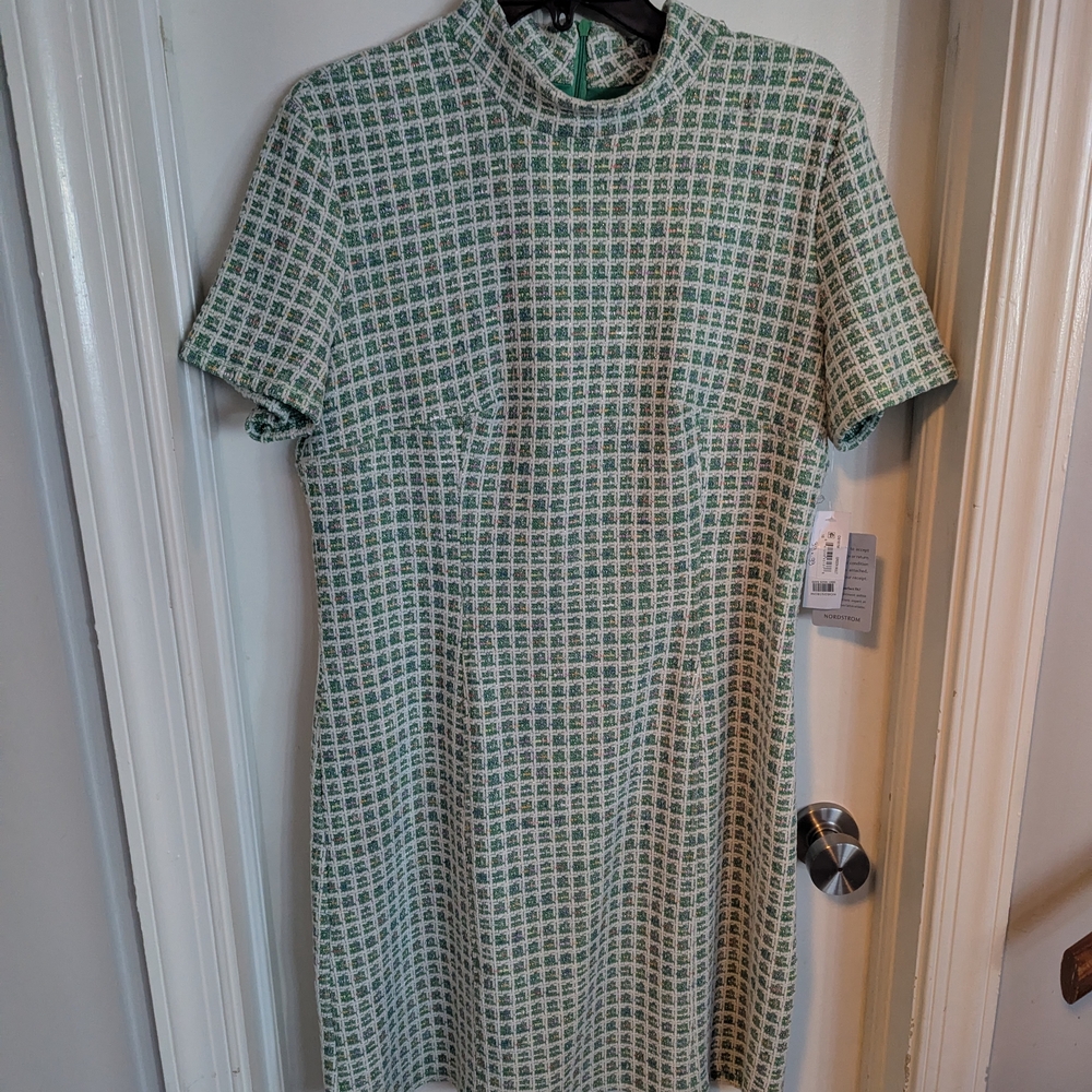 Donna Morgan Green and White Checkered Midi Dress - NWT
